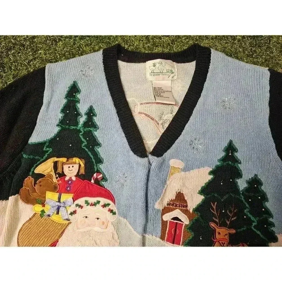 VINTAGE The Quacker Factory Cardigan Women Medium Sweater Embroidered V Neck - Picture 3 of 10